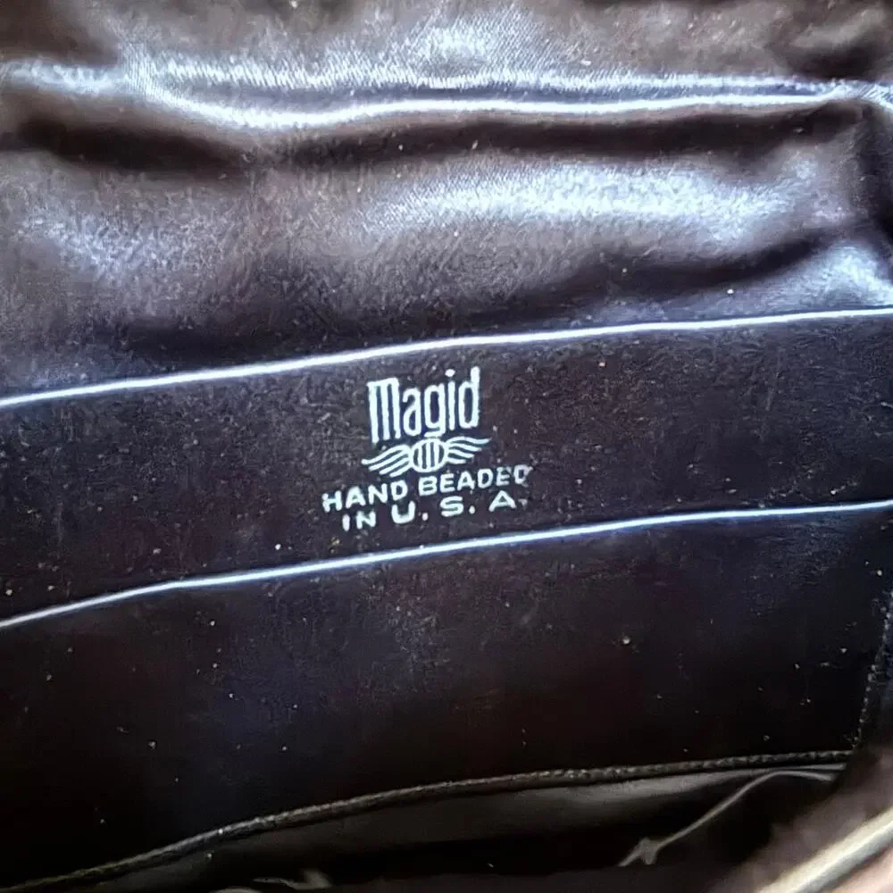 Vintage Magid USA evening bag clutch purse purple satin beaded envelope style - Picture 5 of 8